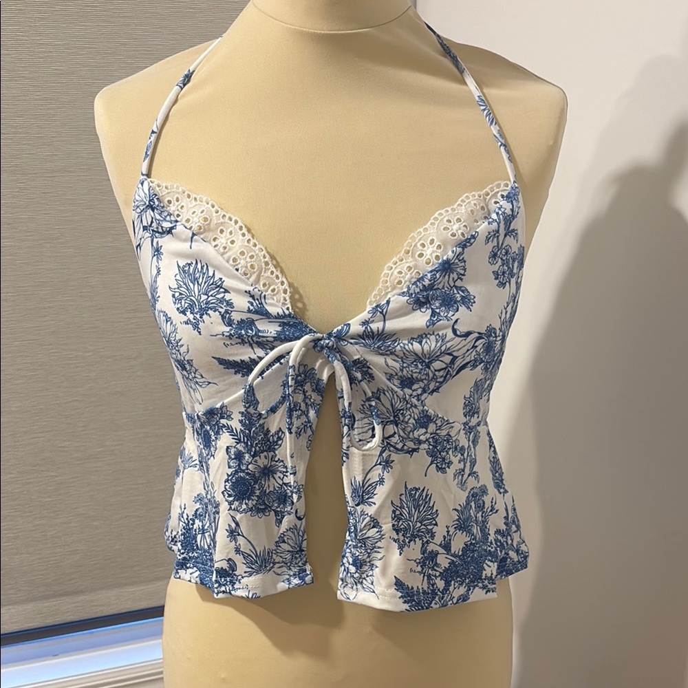 Blue and White Floral Halter Top